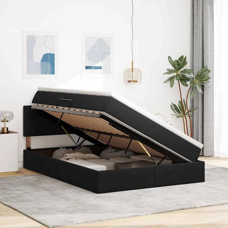 vidaXL Aufbewahrungsbett mit Matratze Schwarz 140 x 190 cm Samt 3370697 – Bild 4