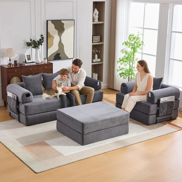 ZUBALIYA Ecksofa 94x67 cm, mit Ablageflächen, mit Cordbezug, mit breiten Armlehnen, modular aufgebaut, mit Schaumstoffpolsterung – Bild 3
