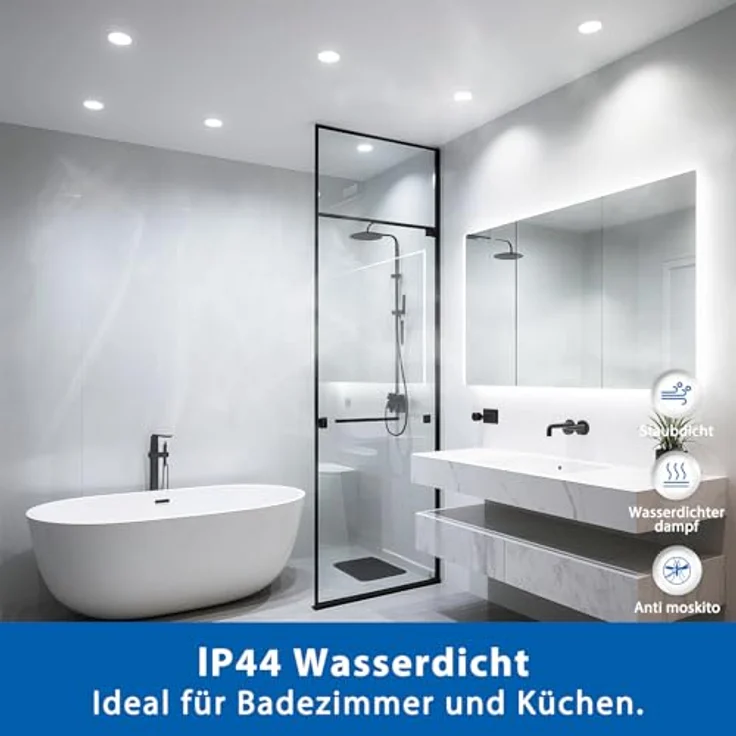 ZIZZLER 40er Set LED Einbaustrahler 230V, Flach 68-80mm, Kaltweiß 5W 6000K, IP44 für Badezimmer und Feuchträume – Bild 4