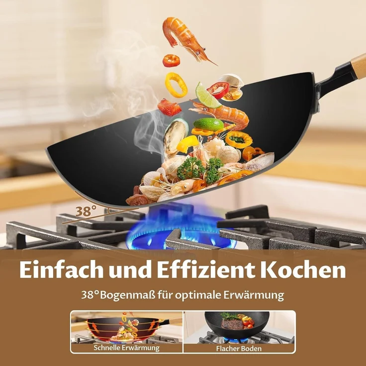 BEZIA 30cm Induktions-Wokpfanne mit Deckel Antihaft-Granit – Bild 4