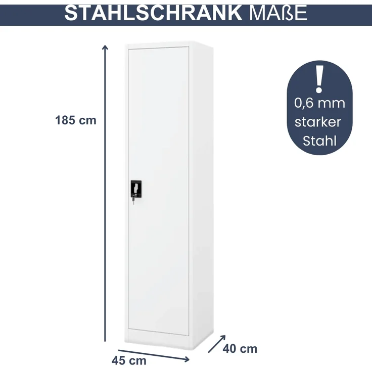 Aktenschrank abschließbar KADO - 5 Ebenen verstellbar, Flügeltüren | Metallschrank Werkstatt Mehrzweckschrank Büroschrank aus Stahl Werkzeugschrank, 185x45x40cm Weiß – Bild 2