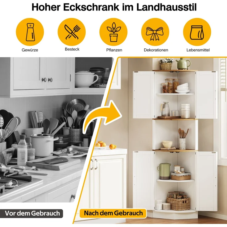 Abrihome Eckschrank mit 5 Fächern, Weiß, 180x39x39 cm – Bild 4