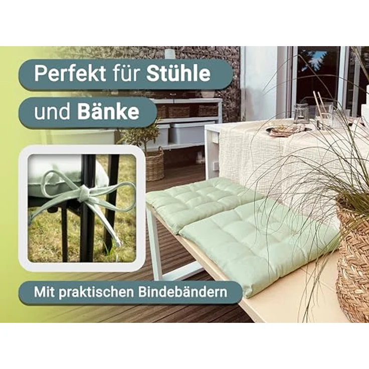 ZOLLNER Stuhlkissen, 40 x 40 x 3 cm, mit Bindebänder, für Indoor und Outdoor – Bild 3