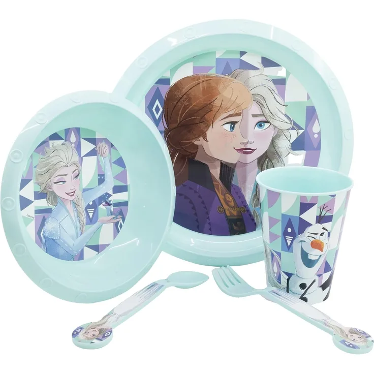 Kunststoff Kindergeschirr Set (5 tlg.) Schüssel, Teller, Becher & Besteck Disney Frozen