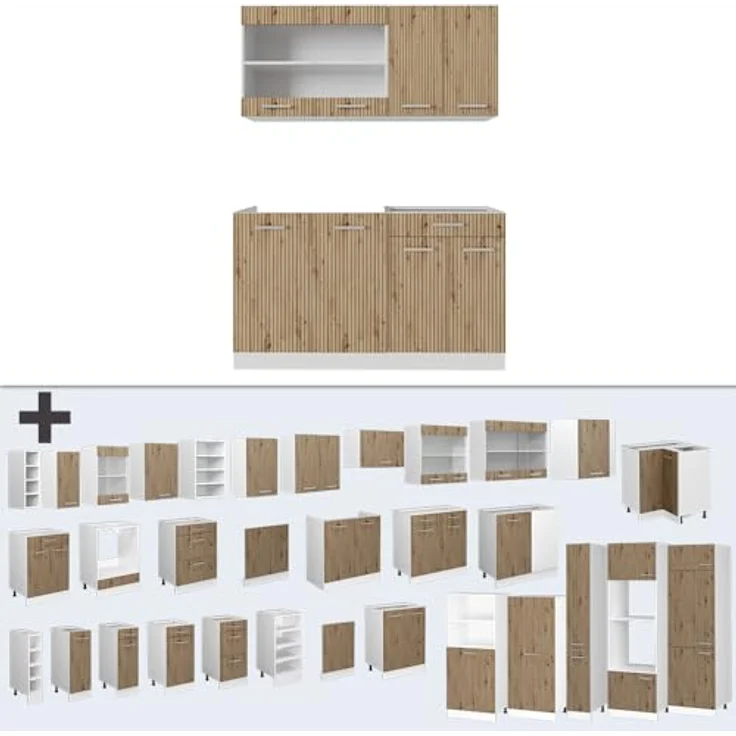 Vicco Singleküche R-Line, Küchenblock in Eiche Artisan und Weiß, rechteckig, 140x81.6x60 cm, Holzwerkstoff – Bild 8