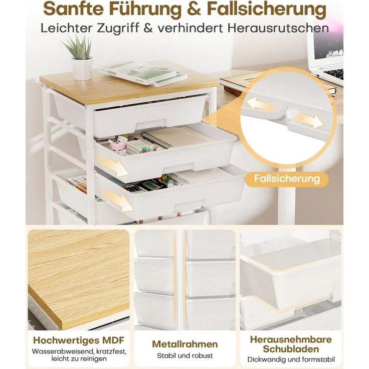 Yorbay Rollwagen mit 8 Schubladen und Holzplatte, Schubladenschrank aus Kunststoff, (Multifunktionaler Aufbewahrungsrollcontainer mit Rollen), für Wohnzimmer, Schlafzimmer, Badezimmer, Büro, Klassenzimmer, Küche – Bild 3