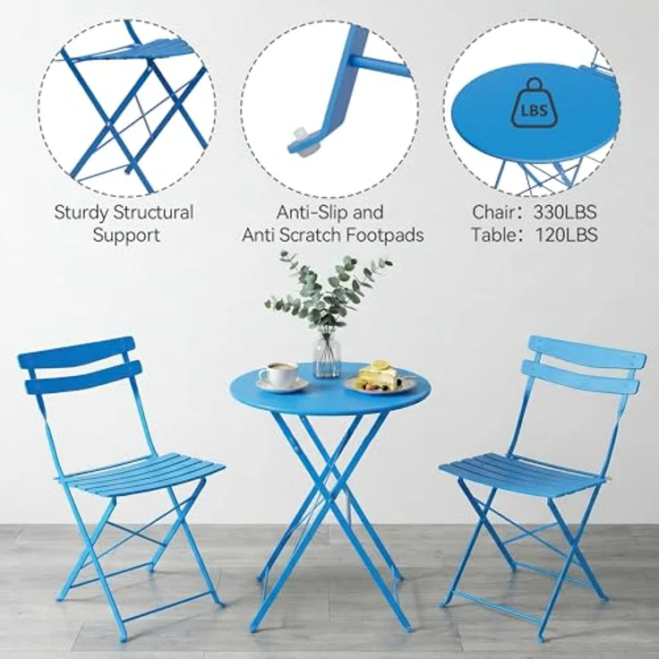 Bistroset 3-Teilig Mit Bistrotisch&2 Klappbaren Stühlen, Gartenmöbel Set – Bild 2