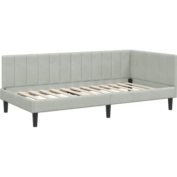vidaXL Eckbettgestell mit Kopfteil Hellgrau 90 cm x 190 cm Samt 42016338 – Bild 3