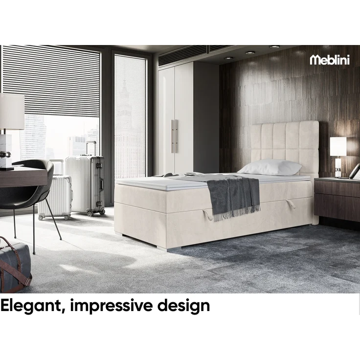 MEBLINI Boxspringbett LUKAS 100x200 cm mit Bettkasten - H4/Beige Samt Gepolstert Einzelbett mit Topper & Taschenfederkern-Matratze - 100x200 Rechts – Bild 2