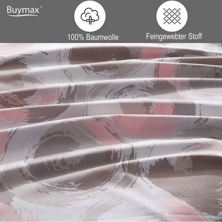 Buymax Bettwäsche Espace Samon, Renforcé, 3 teilig, Bettbezug-Set 200x220 cm 100% Baumwolle Reißverschluss Weiß Braun Rose – Bild 2