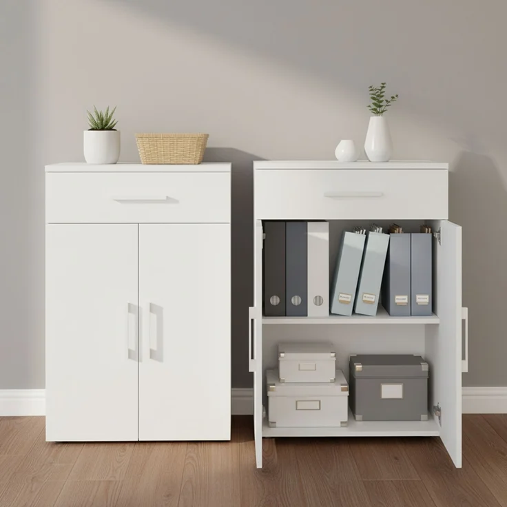 Bellamio 'Apol' Mehrzweckschrank, weiß, 88x33x60 cm, kleiner Aktenschrank mit 2 Fächern und 1 Schublade – Bild 7