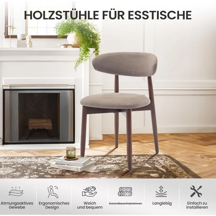 COLAMY Esszimmerstühle 4er Set, Polsternder Stühle Esszimmer mit Rückenlehne, Moderne Küchenstühle Gepolstert, Stoff Dining Chairs mit Back und Holzbeinen für Esszimmer, Küche, Restaurant, Kamel – Bild 8