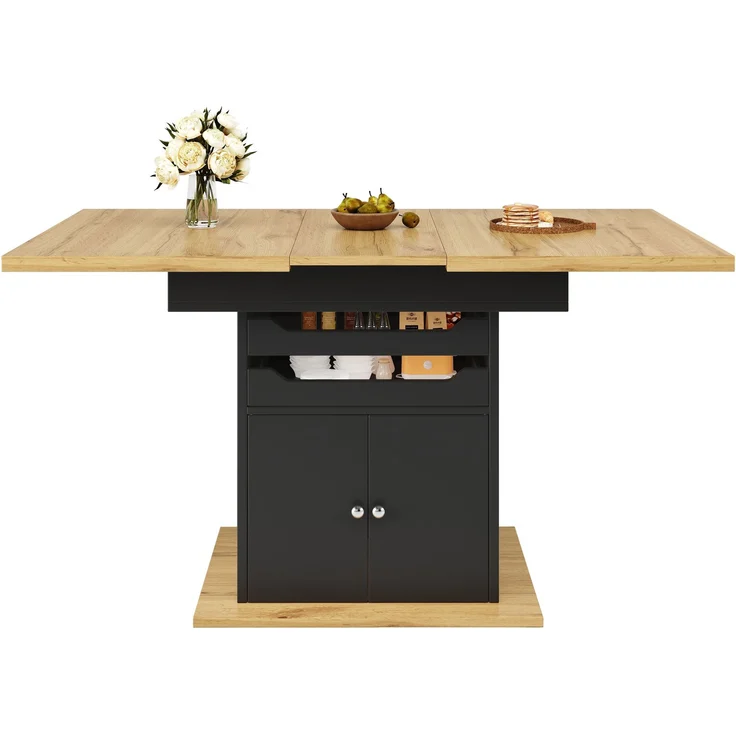Esstisch Teleskoptisch(110-140×80cm), klappbarer Küchentisch für 4-6 Personen, Ausziehbarer Esstisch ,platzsparender Küchentisch, Tisch mit zwei Schubladen und einem Aufbewahrungsschrank – Bild 9