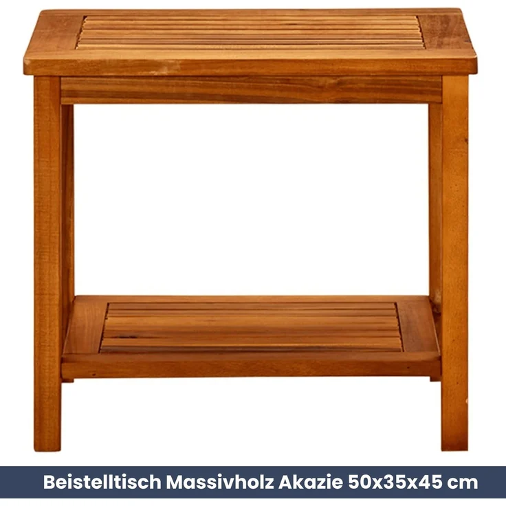 DELUKE® Beistelltisch Holz EMMI - Massivholz, 50x35x45cm | Couchtisch Akazie Beistelltisch Couch Holztisch Outdoor Sofatisch Gartentisch eckig – Bild 2