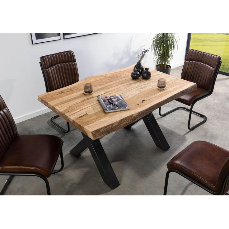 Baumtisch Sheesham 160x90x77 natur sandgestrahlt / X-Beine anthrazit glänzend FREEFORM 5 – Bild 2