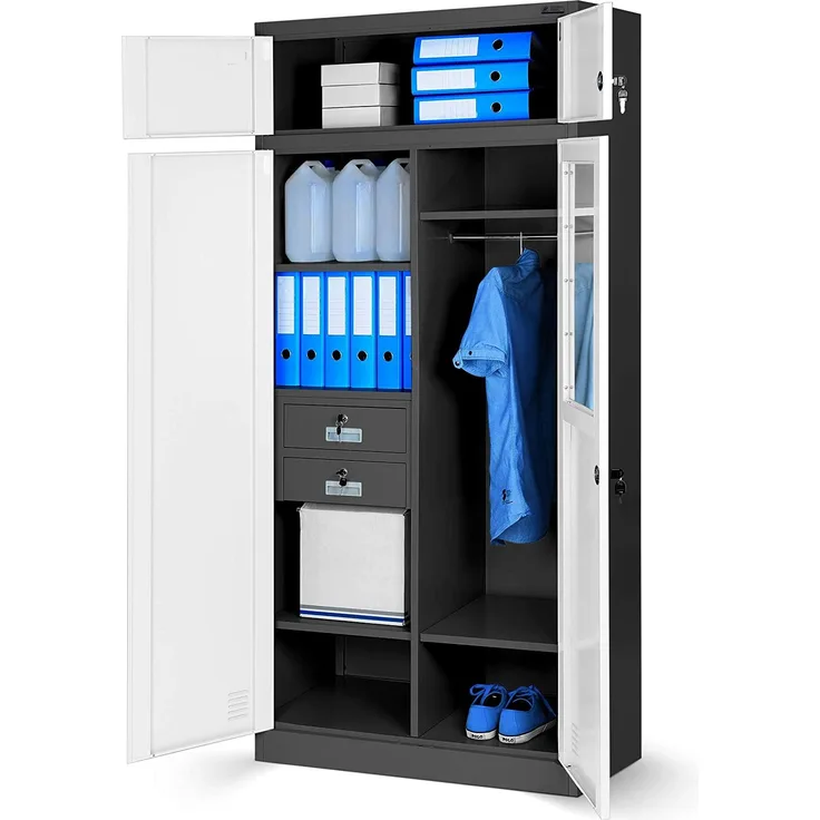 Mehrzweckschrank C117 Aktenschrank Büroschrank Metallschrank Spind Geheimfach Schubladen Stahlblech abschließbar 185 x 90 x 50 cm (H x B x T) (anthrazit-weiß)