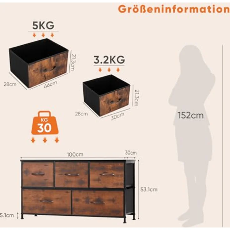 Sweetcrispy Kommode mit Stoffschubladen, Schwarzbraun – Bild 2