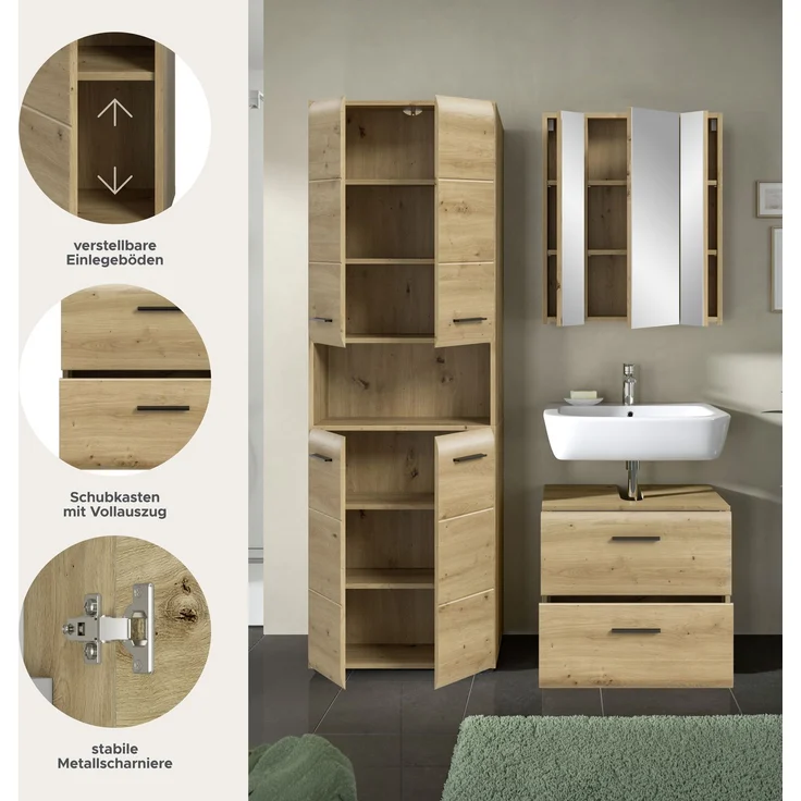 Badkombination (B/H/T: 135x185x30 cm) in Artisan Oak Nachbildung und Artisan Oak Nachbildung – Bild 7