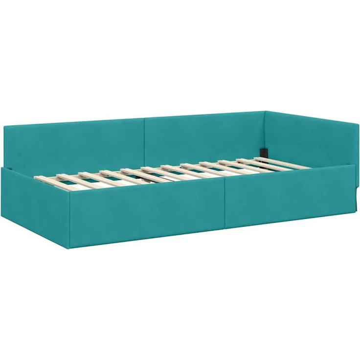 vidaXL Eckbettgestell mit Matratze Sonstiges 2 pcs Türkis Samt 3393652 – Bild 6