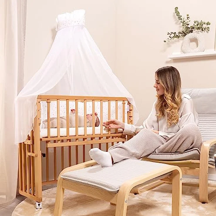 babybay Himmel Waffelpiqué mit Band passend für alle Modelle bis 96 cm Länge, apricot rosé – Bild 6