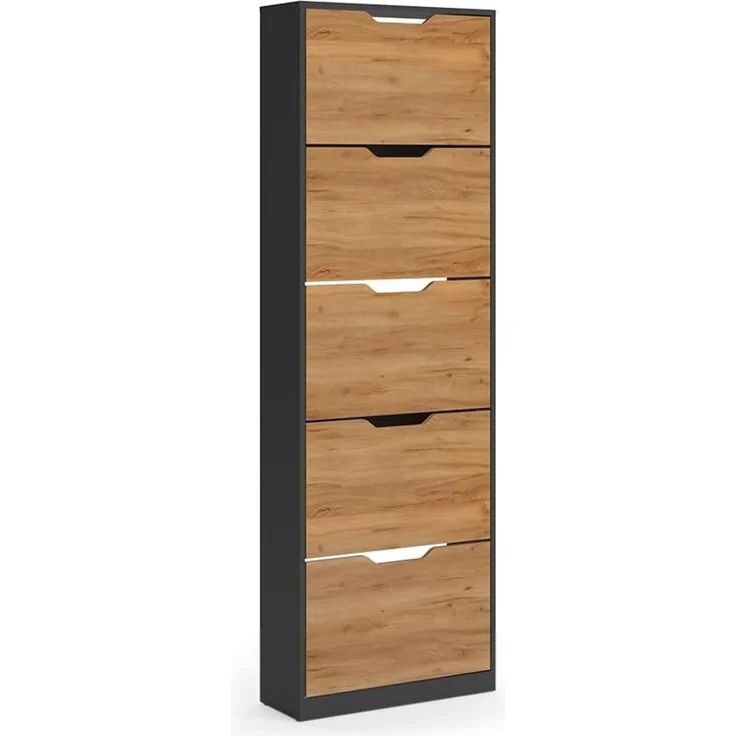 Schuhkipper Luca Anthrazit/Goldkraft Eiche 59 x 180.5 cm mit 5 Kippfächern Vicco – Bild 1