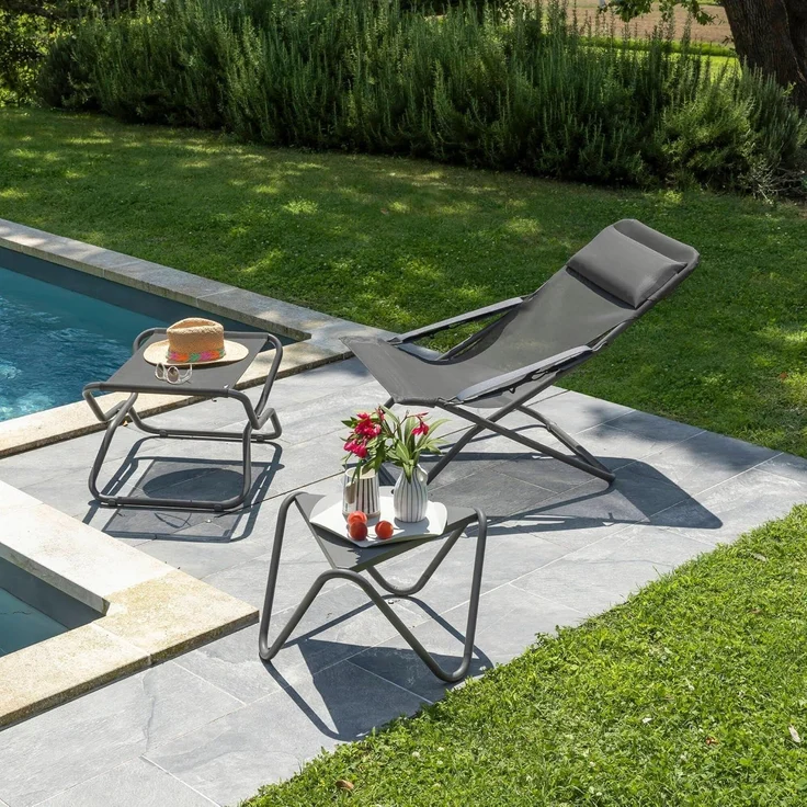 Lafuma Mobilier - Klappbare Fußstütze Next - UV-beständiges Batyline®-Gewebe - Für Terrassenliegen, Garten und Pool - Höchster Komfort, Braun Graphit – Bild 2
