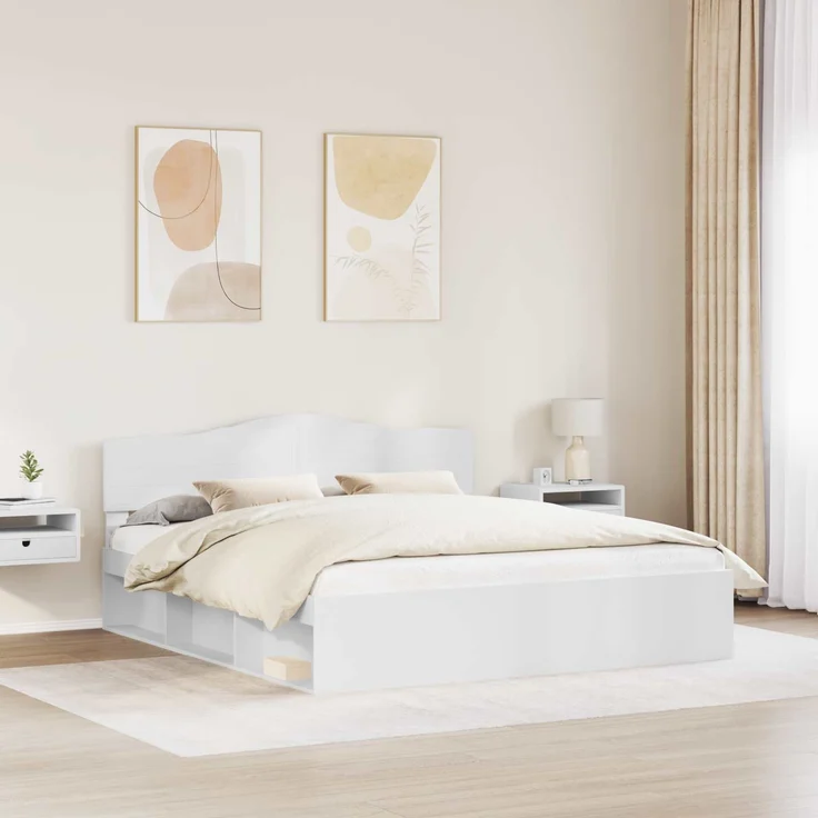vidaXL Bettrahmen mit Kopfteil Weiß 200 x 200 cm Massives Kiefernholz 3412853 – Bild 2