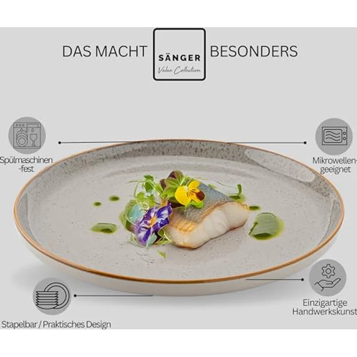 Sänger Rio Perlgrau Speiseteller Set, 4 Teller aus kratzfester Keramik, Ø 27 cm, mikrowellen- und spülmaschinenfest – Bild 4