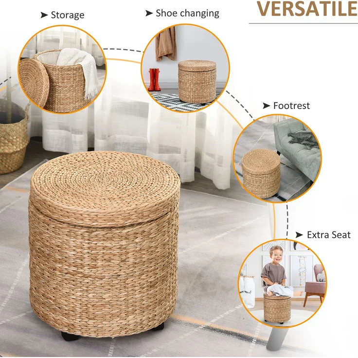 Runder Boho-Sitzsack mit Stauraum und Naturbezug, Couchtisch Ø 43 x 43 cm, Khaki – Bild 7