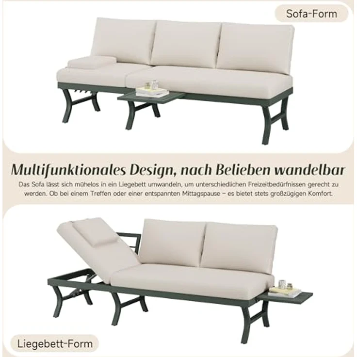 Ball & Cast Gartenlounge Set, Outdoor Sofa 3-Sitzer mit Verstellbarer Kippfunktion, für Garten, Terrasse & Balkon, Grün – Bild 6