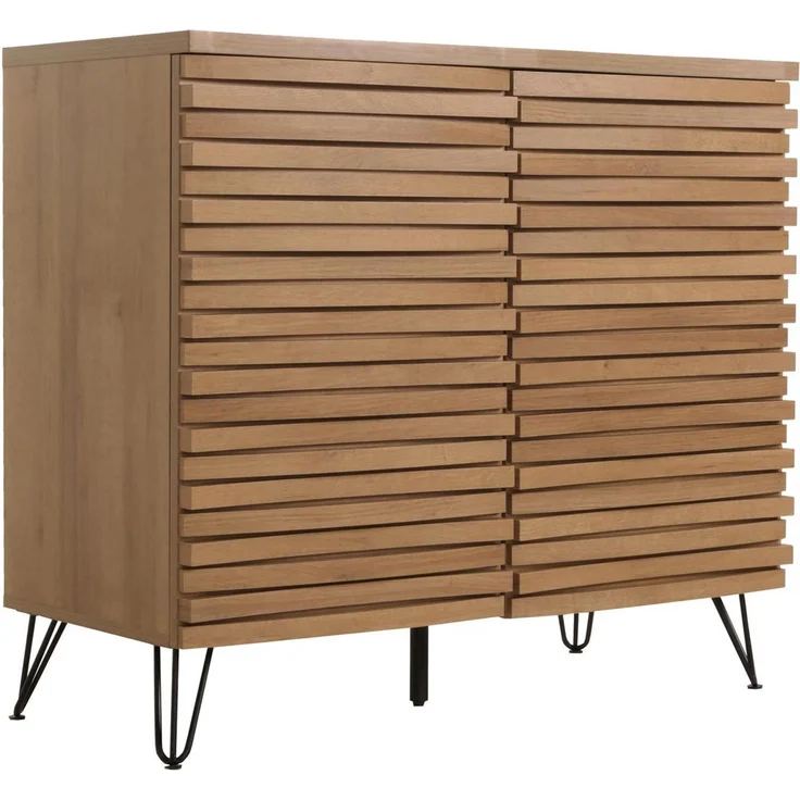 Kommode HWC-M49, Schrank Sideboard Highboard, 3D-Design Staufächer, MDF Metall 85x95x45cm ~ natur – Bild 8
