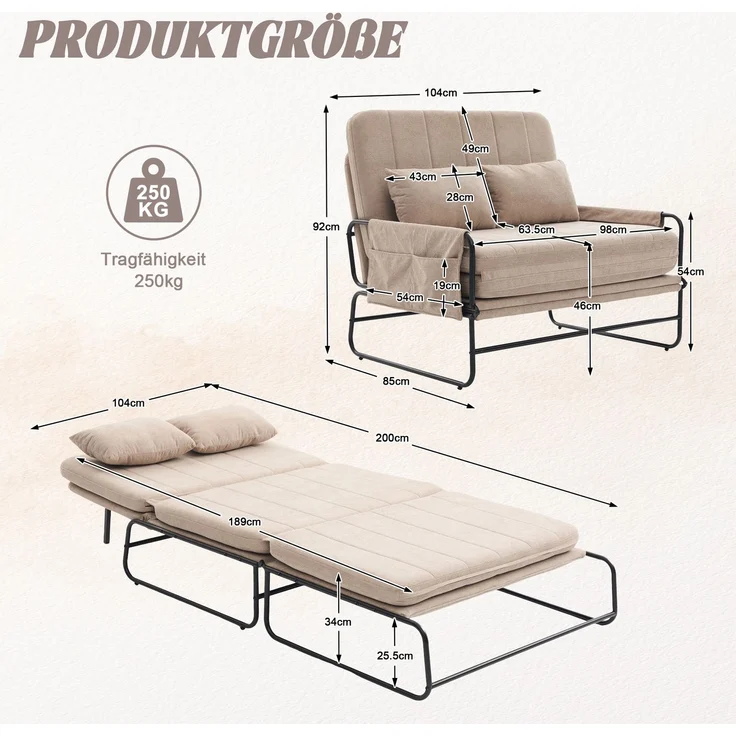 ZUBALIYA Schlafsofa 85x92 cm, mit Stauraum, mit Chenille - Bezug, mit breiten Armlehnen, mit Schaumstoffpolsterung, Schwarz – Bild 8