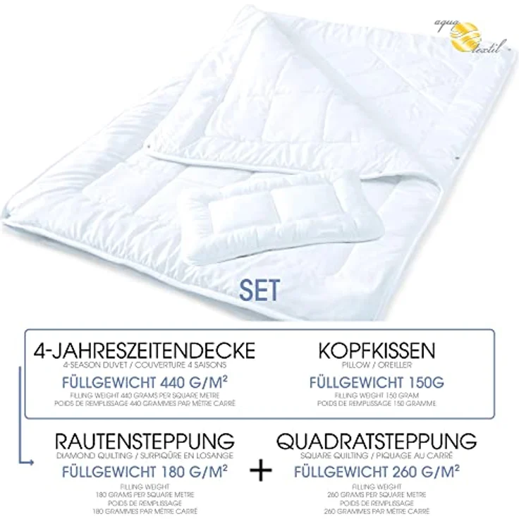 aqua-textil Bettdecke, Kopfkissen + Topper Soft Touch Mikrofaser Kids 4 Jahr. Steppdecke Set 100x135cm + 40x60cm – Bild 3