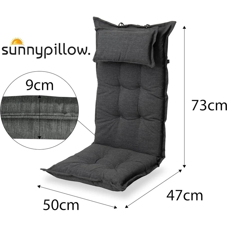 sunnypillow Hochlehnerauflage Gartenstuhlauflagen mit abnehmbarem Kopfpolster 120x50x9 cm, (2 St), Auflage Polsterauflagen UV-Lichtecht – Bild 2