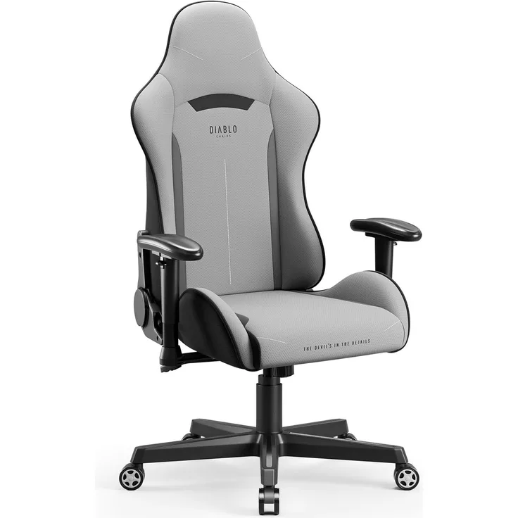 Diablo X-ST4RTER Gaming Stuhl Chair Bürostuhl Schreibtischstuhl Ergonomisch Stoffbezug 2D Armlehnen Kippmechanismus (Grau)