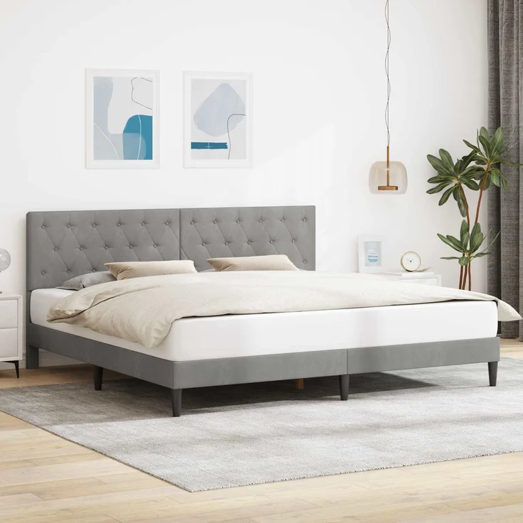 vidaXL Bettrahmen mit Kopfteil Hellgrau 200 x 200 cm Samt 42027685 – Bild 1
