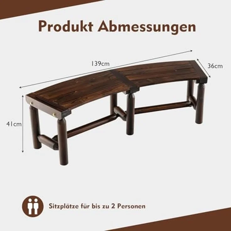 FANTASK Gartenbank für 2-3 Sitzer aufwärts, 325 kg Belastbarkeit, Wetterfeste Bank ohne Rückenlehne, Holzbank mit geschwungenem Design, Außenbank für Hinterhof, Veranda, Garten. – Bild 2
