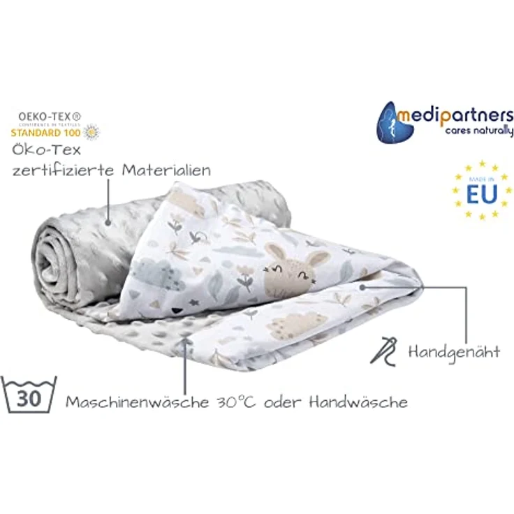 Medi Partners Babydecke Baby Decke Neugeborenen - Kuscheldecke Geschenk Babydecken 75x100cm für Kleinkinder Mädchen Krabbeldecke Kinderbett Kinderwagen 100% Baumwolle (Lichtung mit grauem Minky) – Bild 3