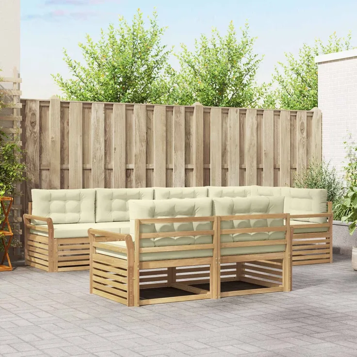 vidaXL Outdoor-Sofagarnitur 7 stk. 7-Sitzer Weiß und Creme Polyester 3390645