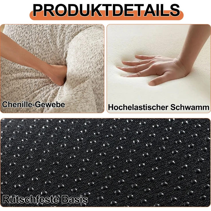 Schlafsofa aus Chenille, 2-in-1 mit Armlehnen-Ablagefach, 274x183,8x69,8 cm, Khaki – Bild 6