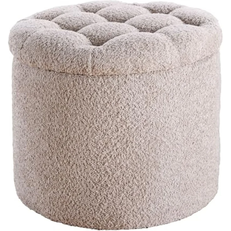 riess-ambiente Sitzhocker MODERN BAROCK 50cm champagner · Aufbewahrungskorb mit Bouclé-Bezug (Einzelartikel, 1 St), zylinderförmig · rund · abnehmbarer Deckel · mit Stauraum · Wohnzimmer – Bild 1