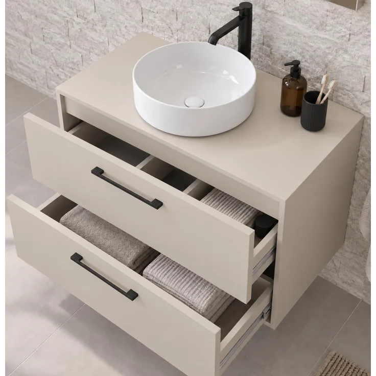 Badplaats Waschtischunterschrank Florence 80 x 46 cm - Cashmere - mit Spiegelschrank – Bild 3
