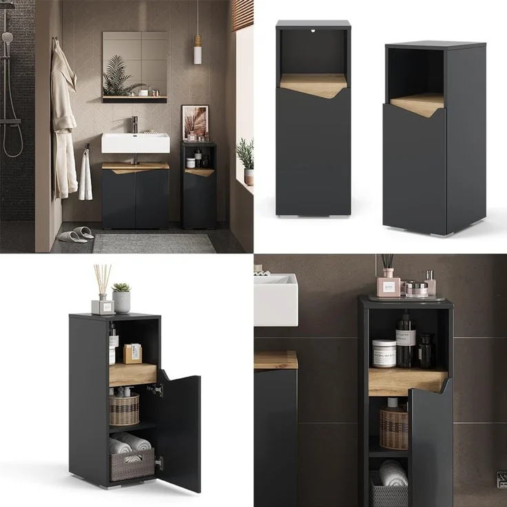 Midischrank Marelle Anthrazit/Artisan 30 x 74.5 cm mit Tür und offenem Fach Vicco – Bild 8