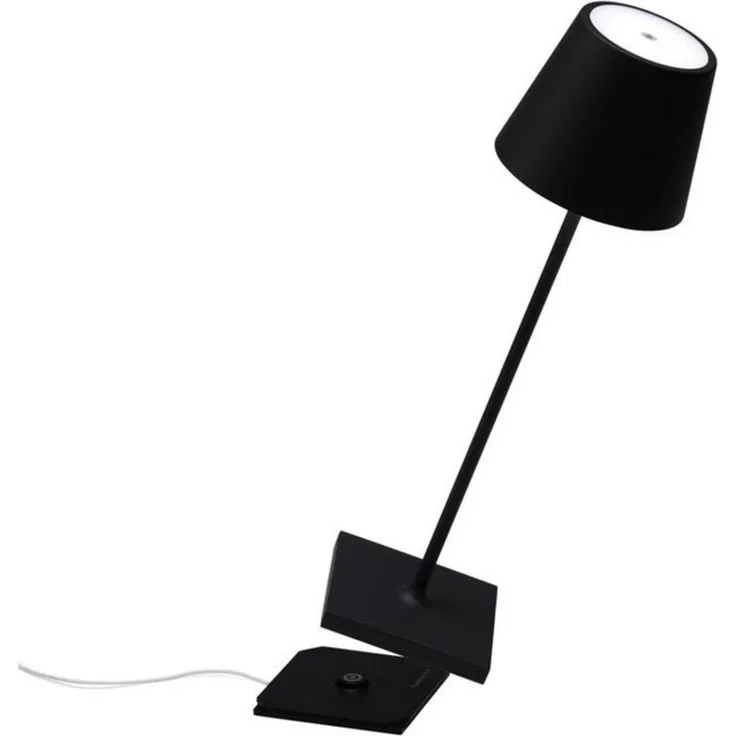 Zafferano Poldina Pro Black Limited Edition Kabellose LED-Tischlampe Wiederaufladbar Touch-Dimmer - Kabelloses Aufladen, IP65 Innen/Außeneinsatz, Lange Lebensdauer, Aluminium, H38cm - Schwarz