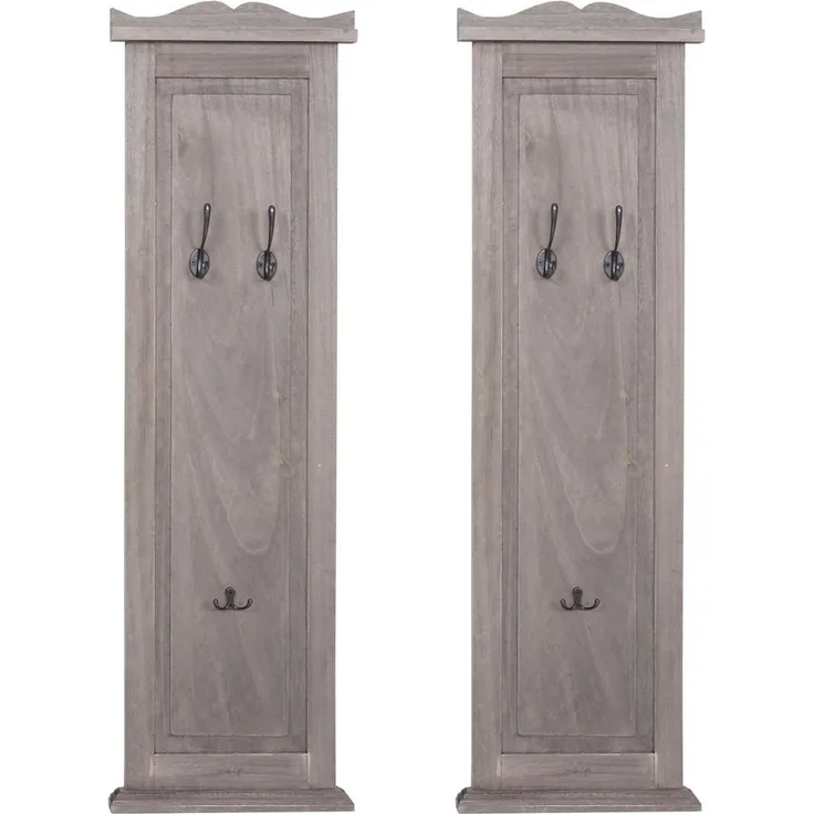 MCW Wandgarderobe, Garderobenpaneel aus Paulowniaholz, Grau/Braun, 28x109x5 cm, 3 individuell anbringbare Haken
