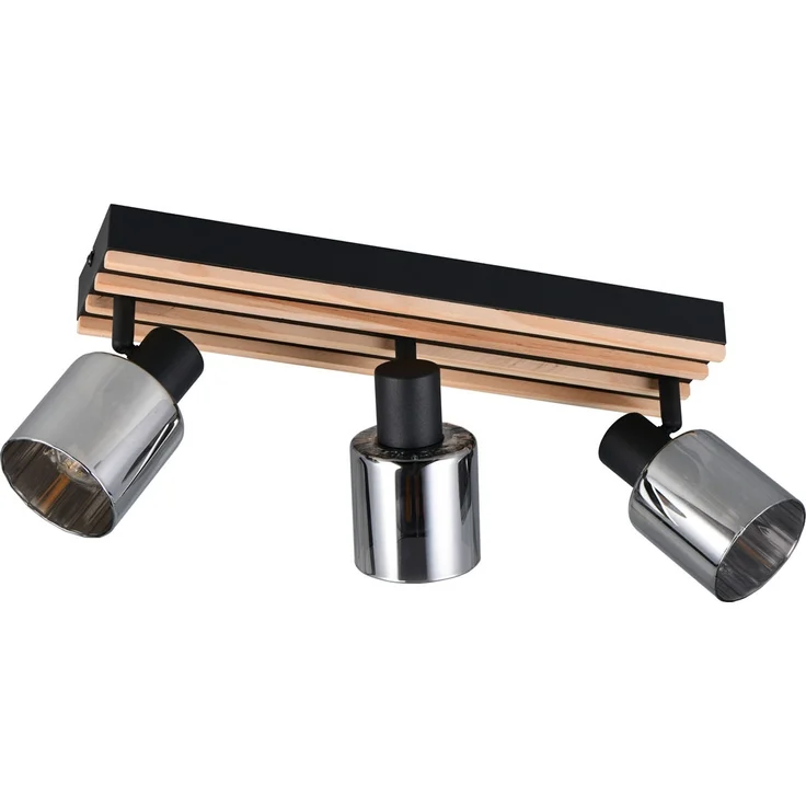 Deckenstrahler TRAVIA 3-flammig, Rauchglas Schwarz & Holzlamellen, Breite 52,5cm – Bild 2