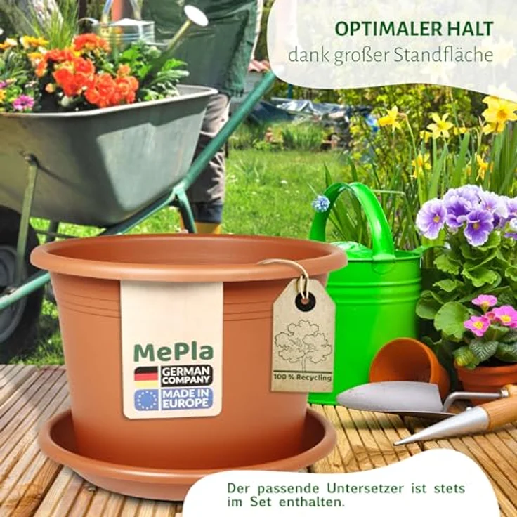 Heimwerkercenter Pflanzkübel MePla Blumentopf Cylindro ø15cm, Untersetzer ø14cm Terra, Kunstoff – Bild 7
