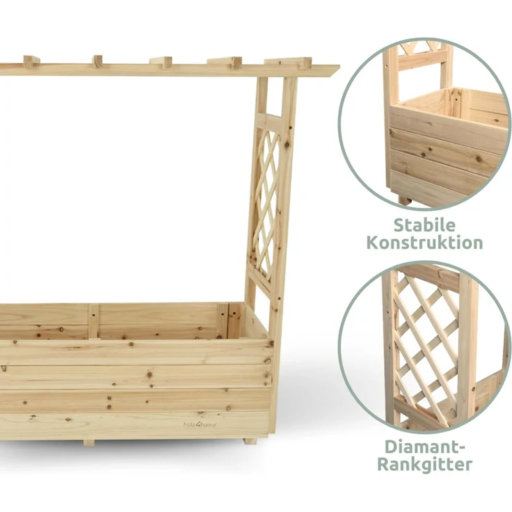 2er Set Pflanzkästen mit Rankgittern & Dach - Tannenholz - 98 x 33 x 103cm – Bild 6