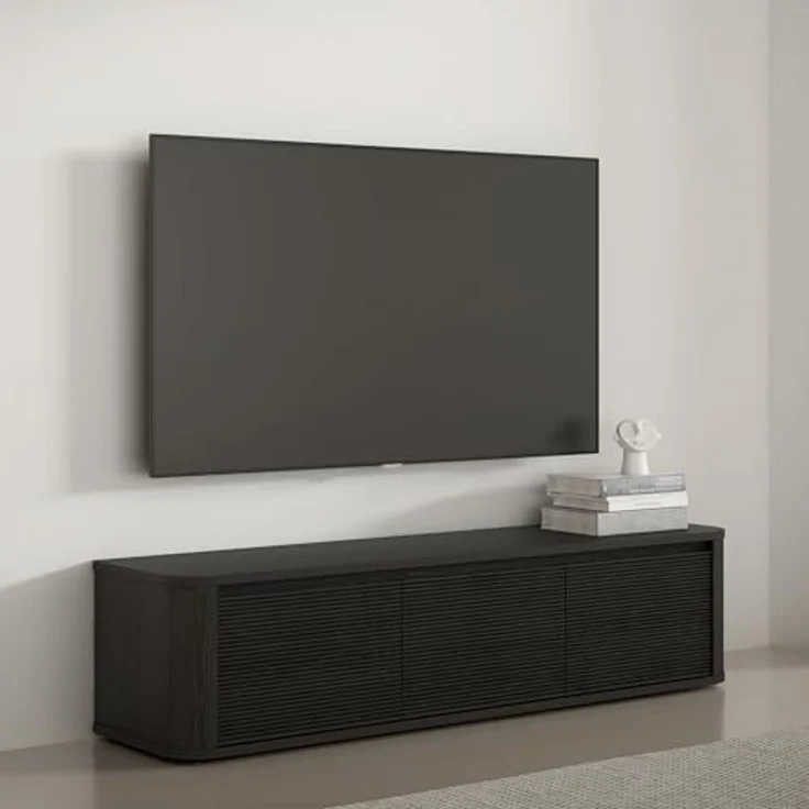 Forte BREATHTAKER TV-Schrank 170, modern minimalistisches Lowboard, 3-türig, Reliefstruktur, Wohnzimmer, Holzwerkstoff, Schwarz, 168 cm breit x 41,5 cm hoch x 41,3 cm tief – Bild 1