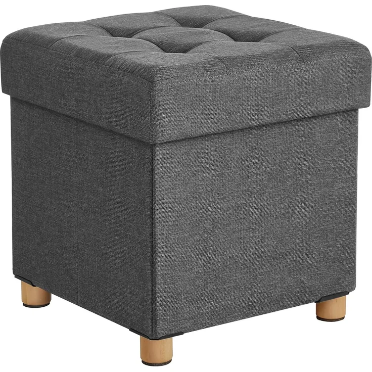 Songmics 'LSF14GYZ' Sitzhocker viereckig mit Holzfüßen Deckel, Leinenimitat / MDF dunkelgrau, 38 x 40 x 38 cm
